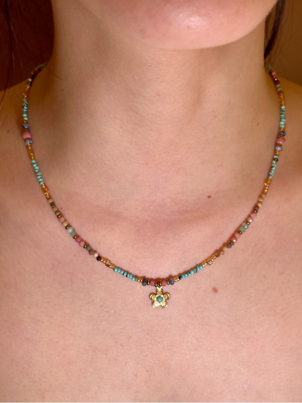 Handmade Beaded Flower Necklace
